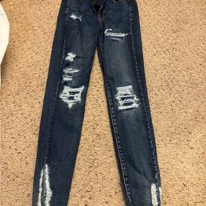 American Eagle Outfitters Dark Blue Distressed Skinny Jeans